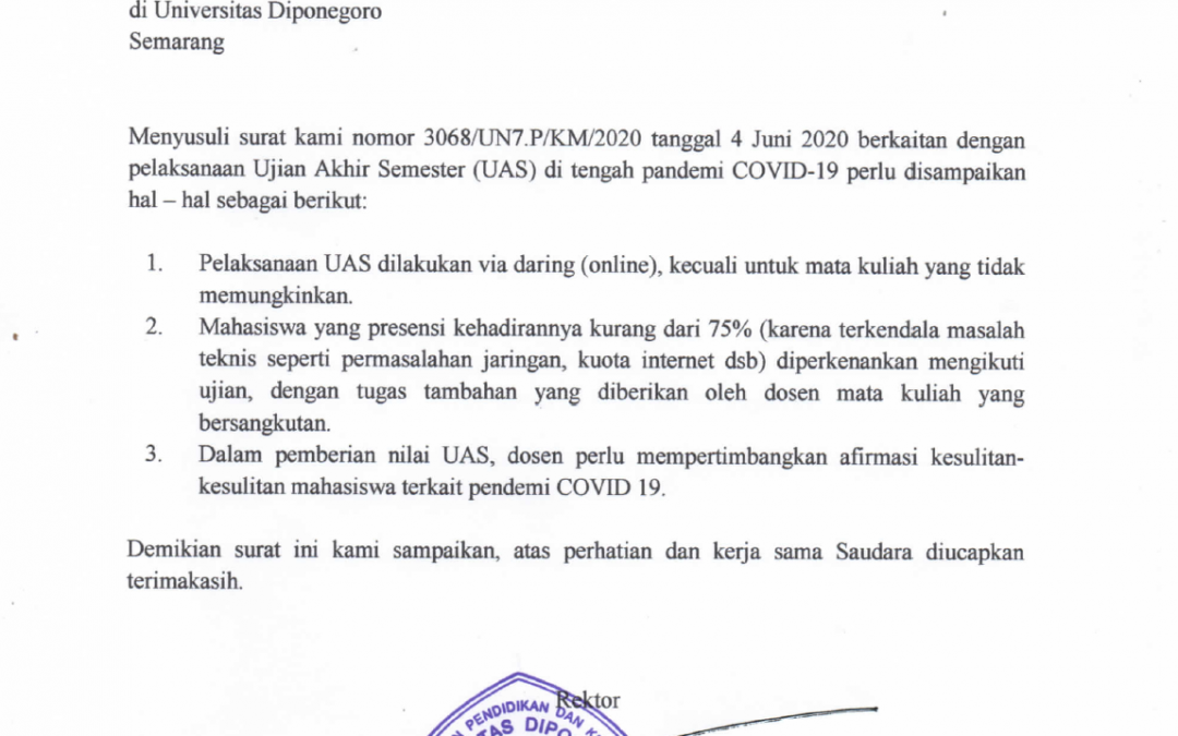 Pelaksanaan Ujian Akhir Semester Genap 2019/2020