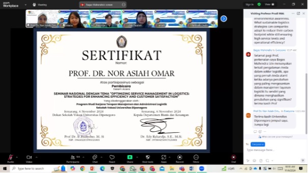 The presentation of a certificate to Prof. Dr. Nor Asiah Omar.